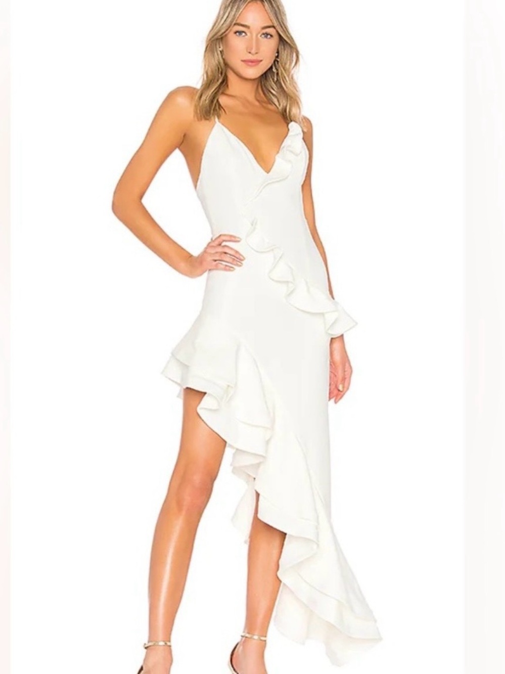 Lovers + Friends White Ruffled High-Low Slip Dress